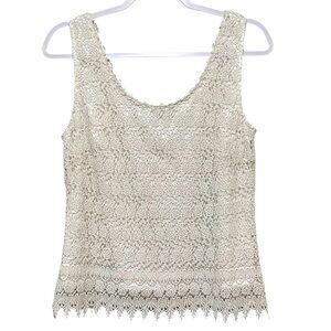 S M Collection Crochet Lace Overlay Dressy Tank Ivory Chic Cottage Boho Size M